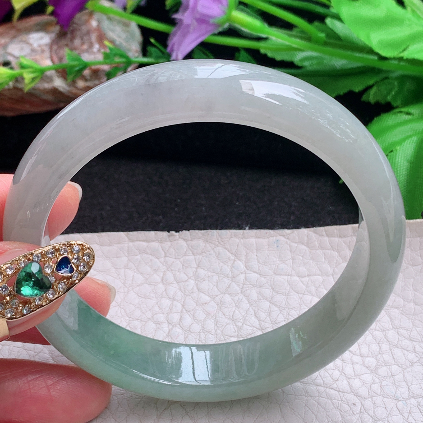 fx实拍58.8*13.3*7.8平安镯 天然缅甸翡翠a货手镯飘绿正圈玉镯子