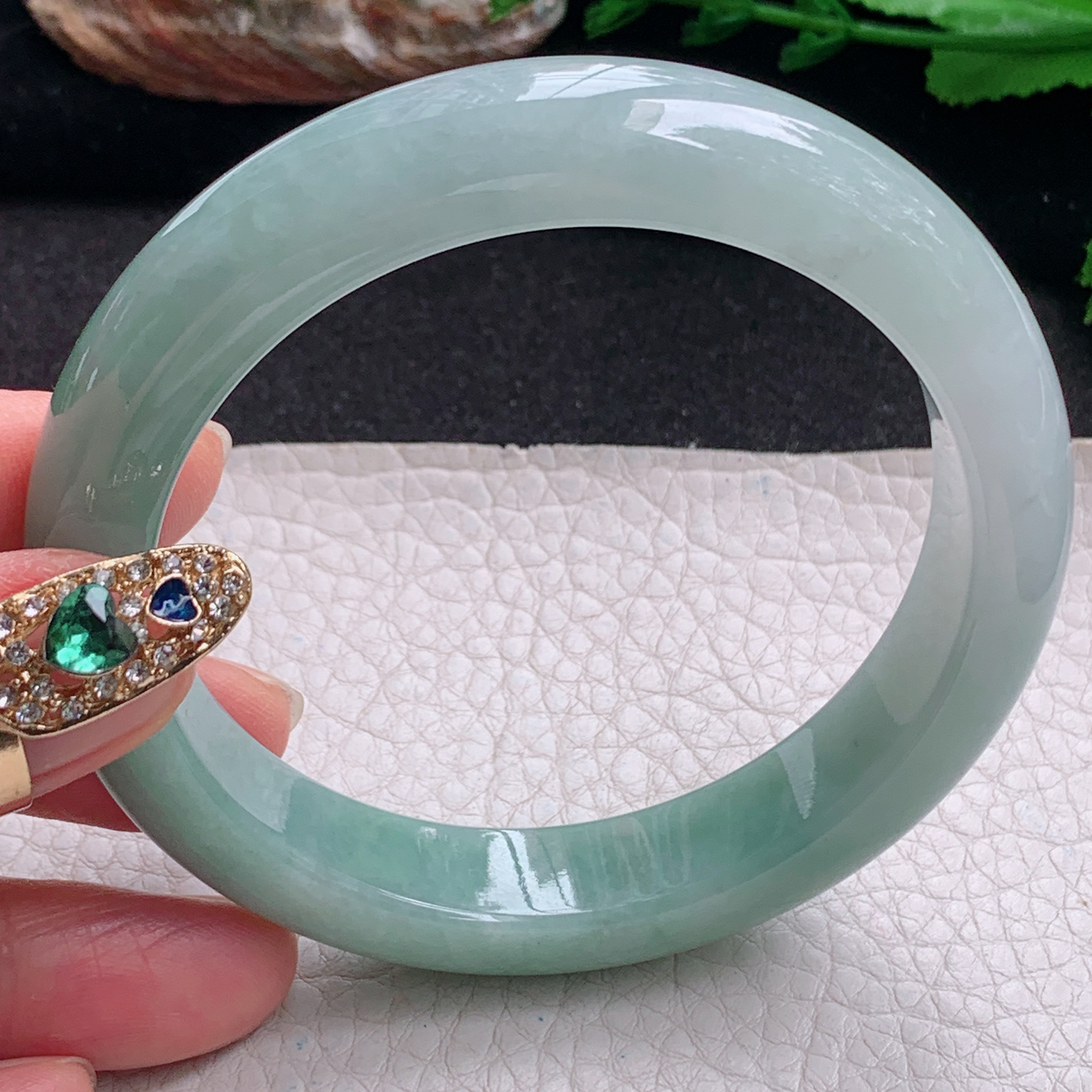 ym实拍59.5*12.5*9.2招财镯 天然缅甸翡翠a货手镯半山水正圈玉镯子