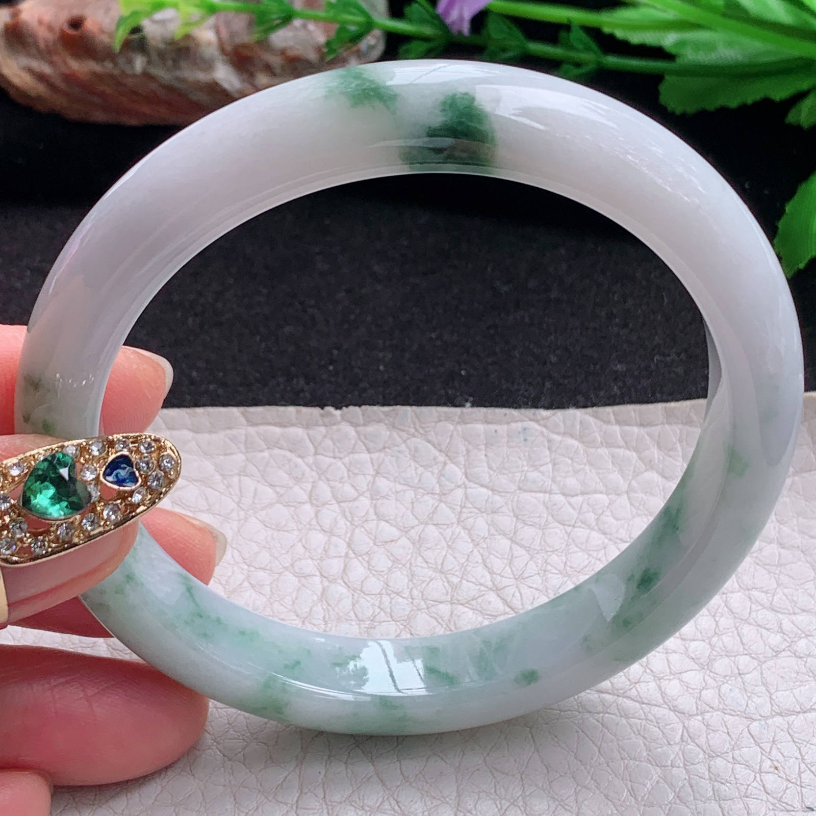 js大圈口60.6*11.3*8.5平安镯 天然缅甸翡翠a货手镯飘花大气正圈玉镯子