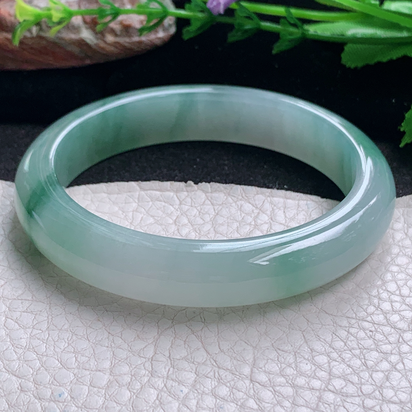 fx飘逸款58.5*12.3*8.2平安镯 天然缅甸翡翠a货手镯冰胶飘花正圈玉镯子