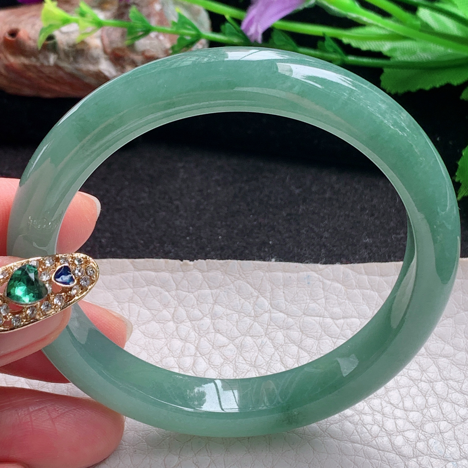 ym实拍56*10*8平安镯 天然缅甸翡翠a货手镯冰油正圈玉镯子