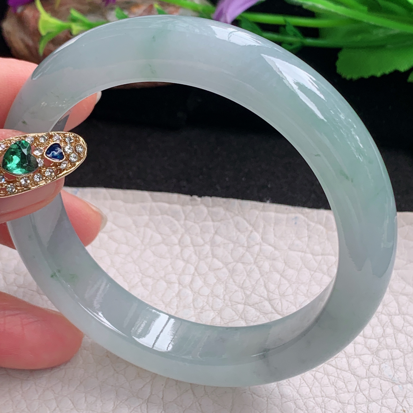 ax实拍58.5*12.9*9平安镯 天然翡翠a货手镯冰飘花厚装正圈玉镯子