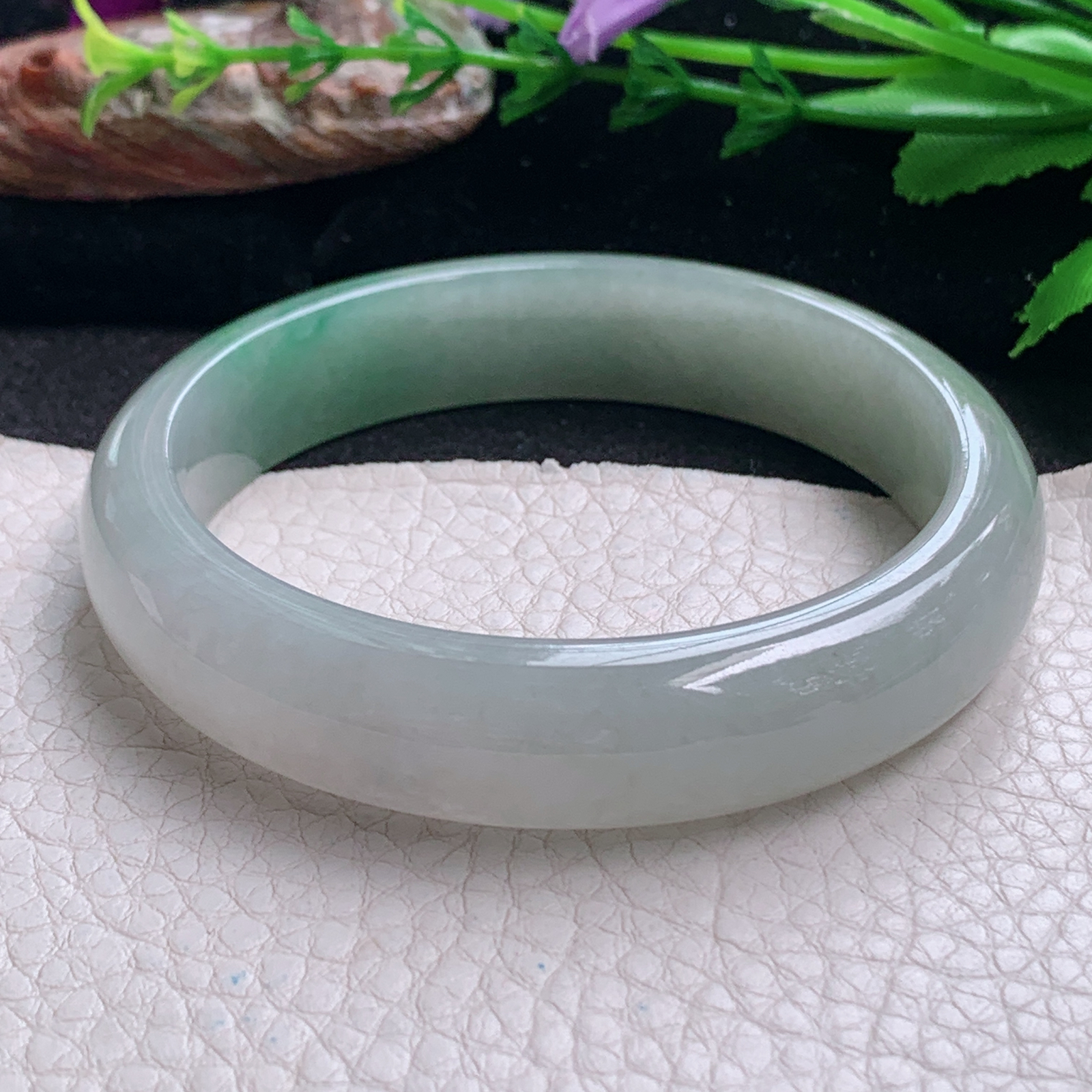 fx实拍58.8*13.3*7.8平安镯 天然缅甸翡翠a货手镯飘绿正圈玉镯子