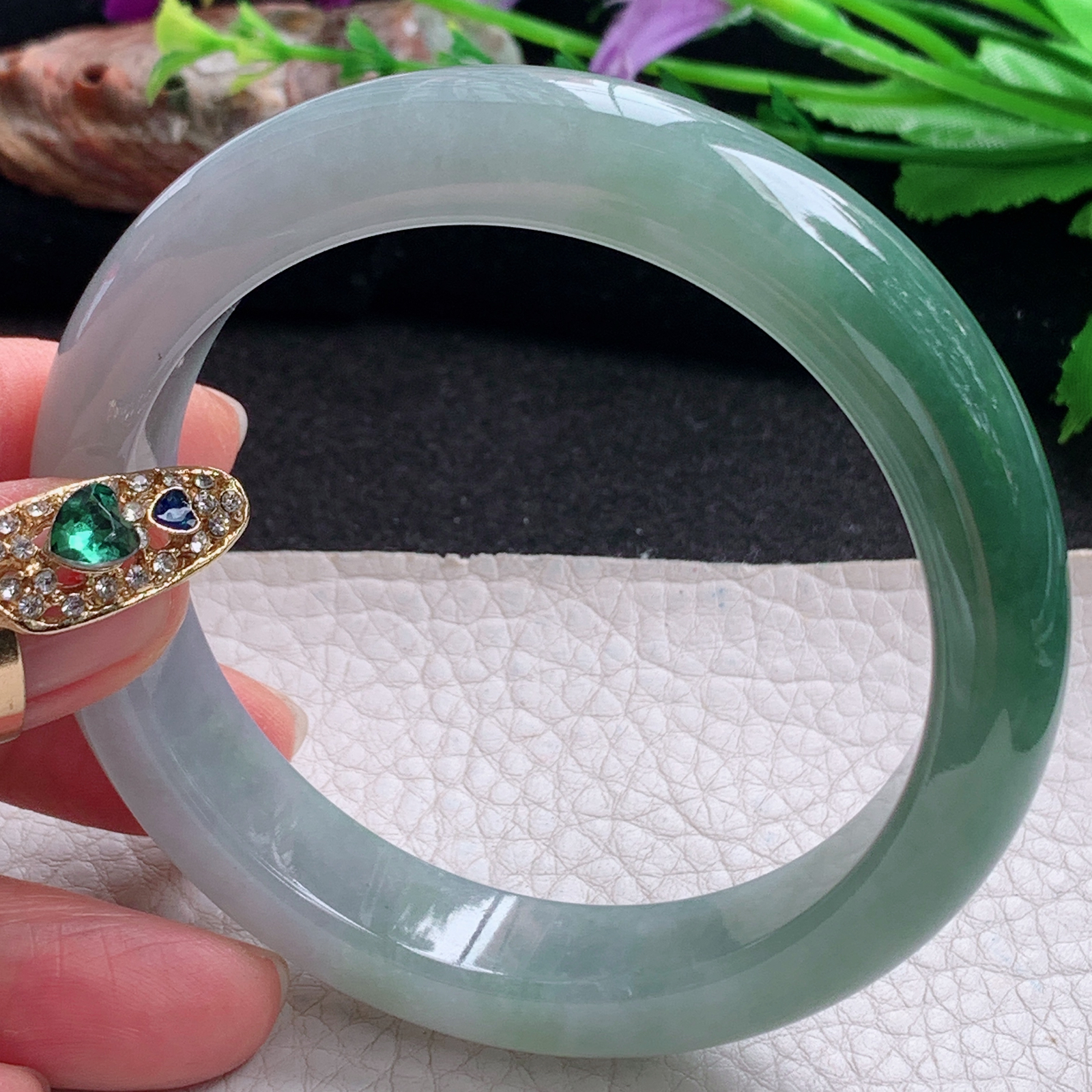 ym招财款58.5*13*8.8平安镯 天然缅甸翡翠a货手镯水润半山水正圈玉镯子