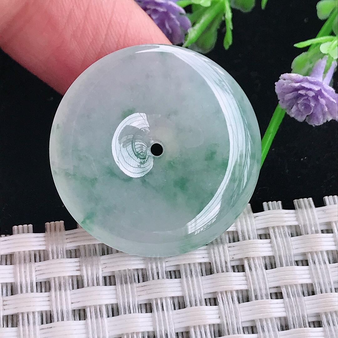 实拍A货翡翠27.2/5老坑冰胶水灵冰飘花平安扣吊坠翡翠玉扣挂件