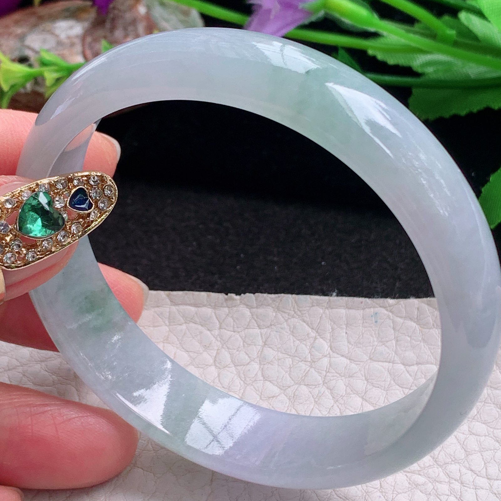 fx实拍58*14*6.5平安镯 天然缅甸翡翠a货手镯冰润飘花正圈玉镯子