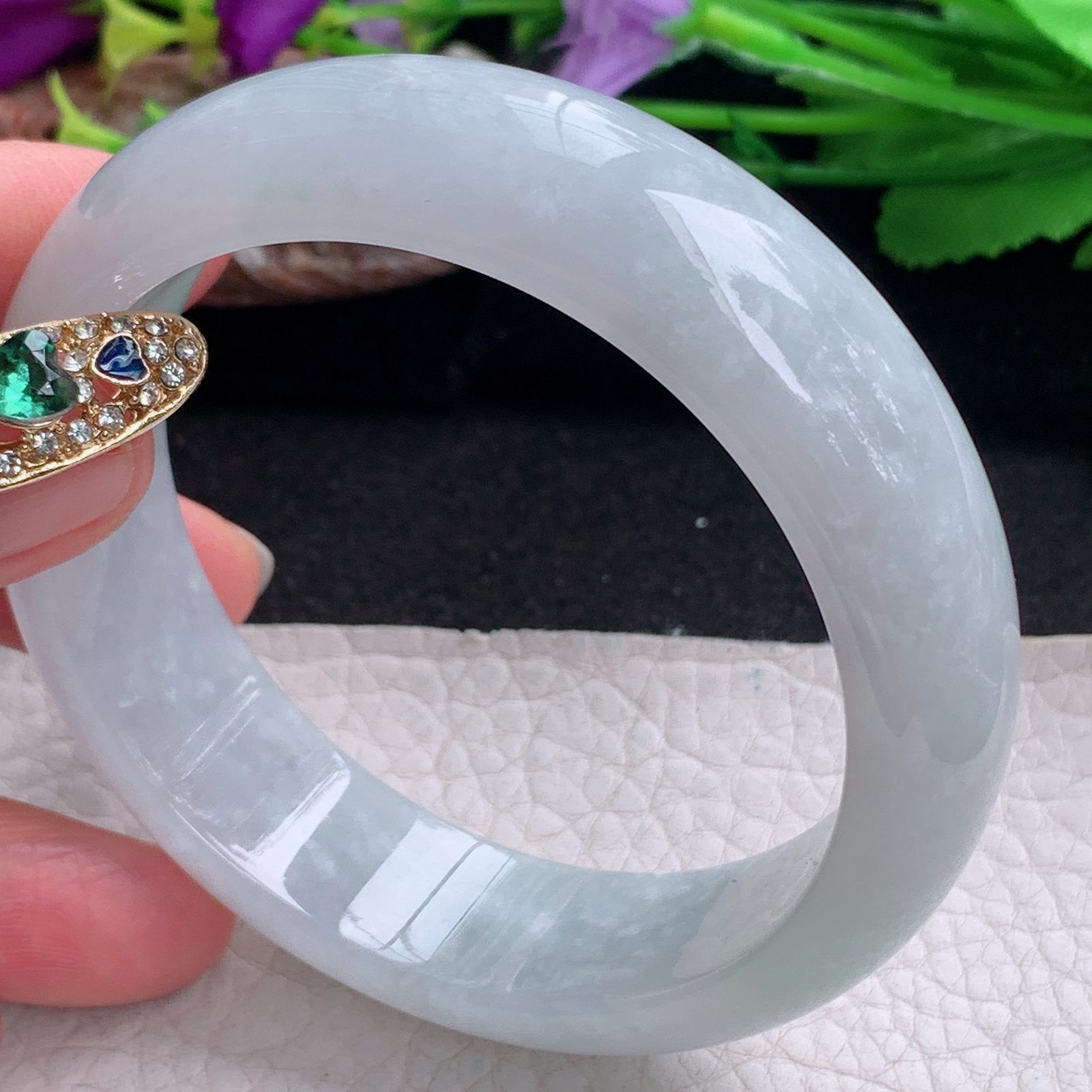 hh实拍58*17*8.5轮胎镯 天然翡翠a货手镯飘绿大气正圈玉镯子