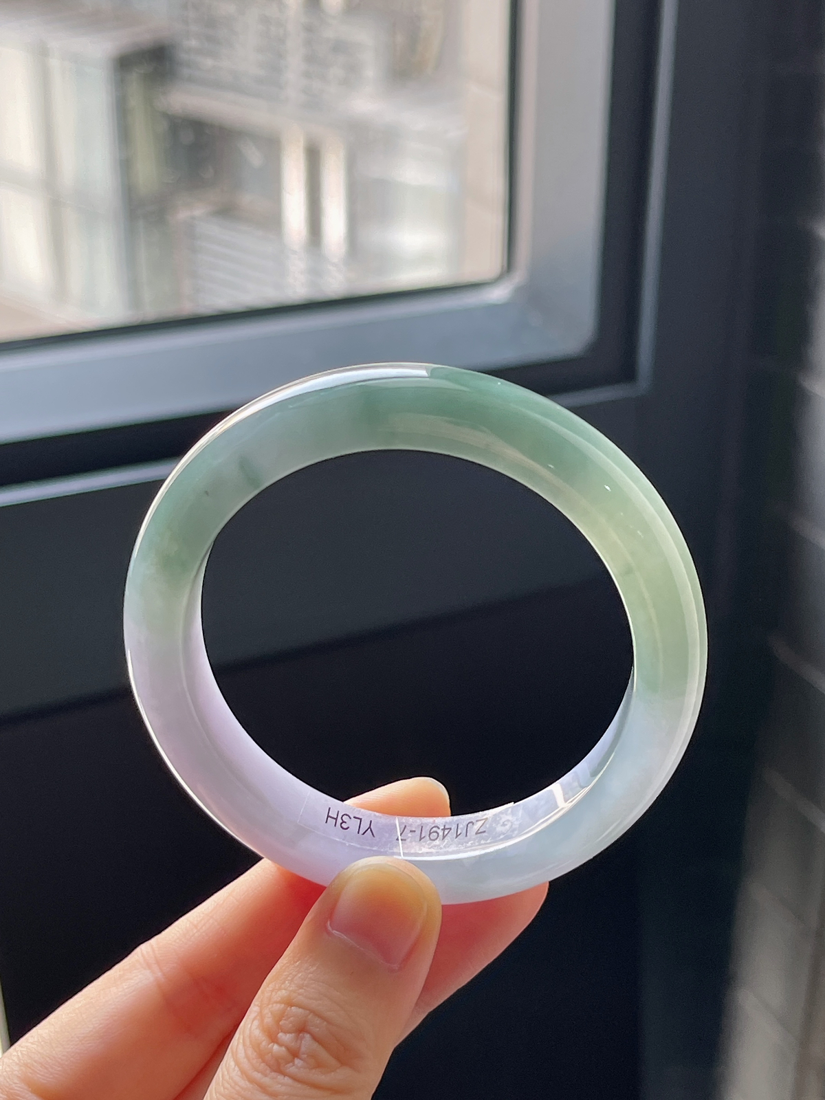 正圈53.6圈口，翡翠冰糯种灰绿色手镯