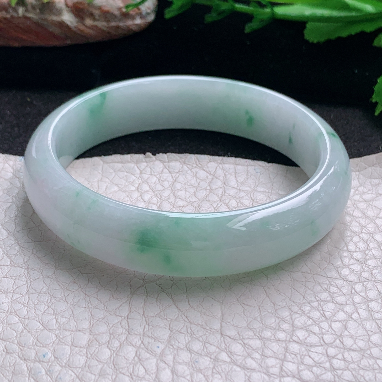 ee实拍55*13.5*7平安镯 天然缅甸翡翠a货手镯冰飘花正圈玉镯子