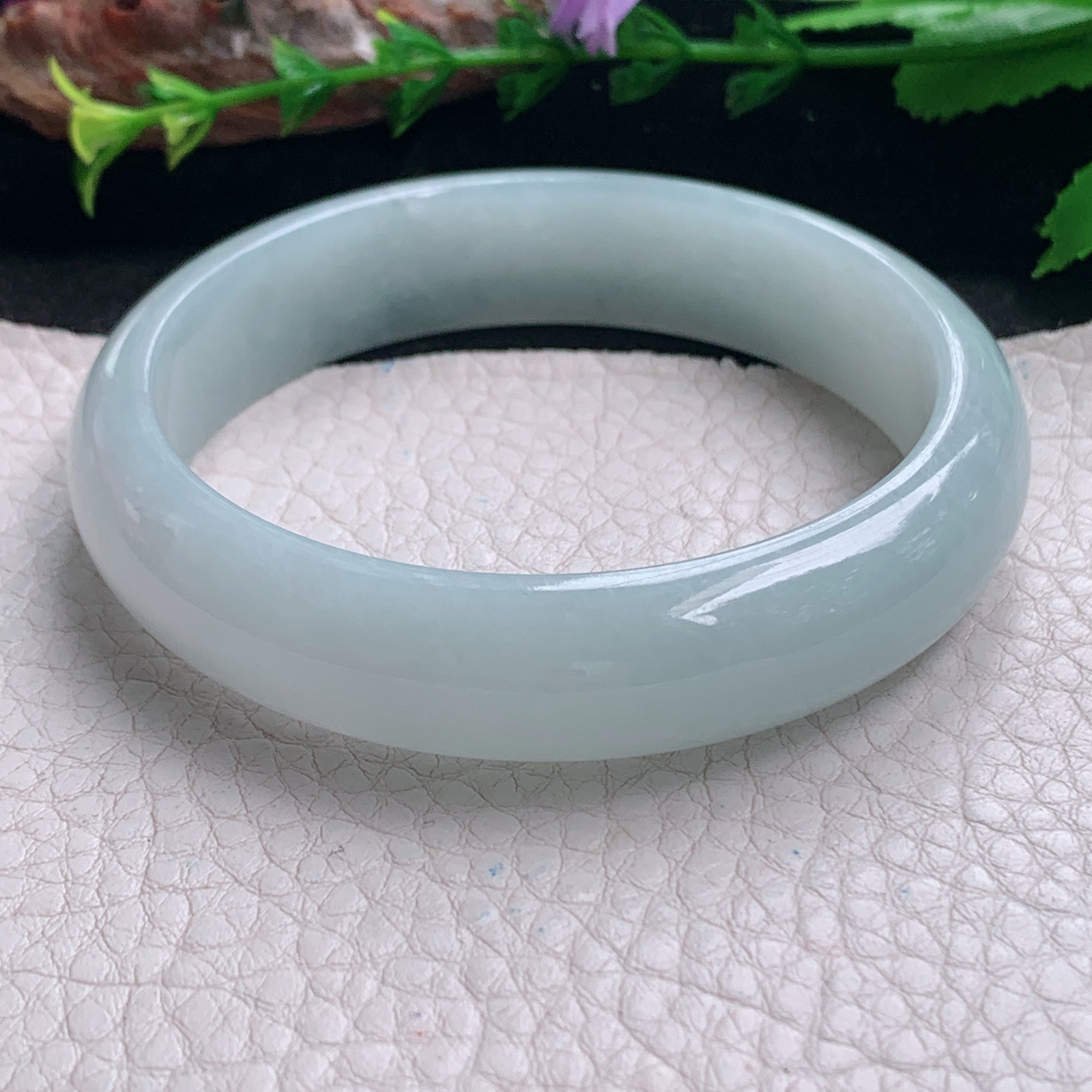 nr实拍58*14*7.6平安镯 天然缅甸翡翠a货手镯冰润浅绿正圈玉镯子