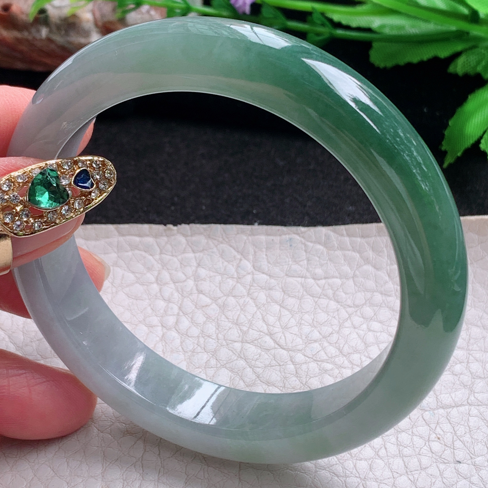 ym招财款58.5*13*8.8平安镯 天然缅甸翡翠a货手镯水润半山水正圈玉镯子