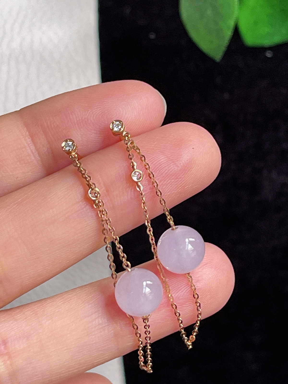 18k金翡翠冰糯圆珠耳坠