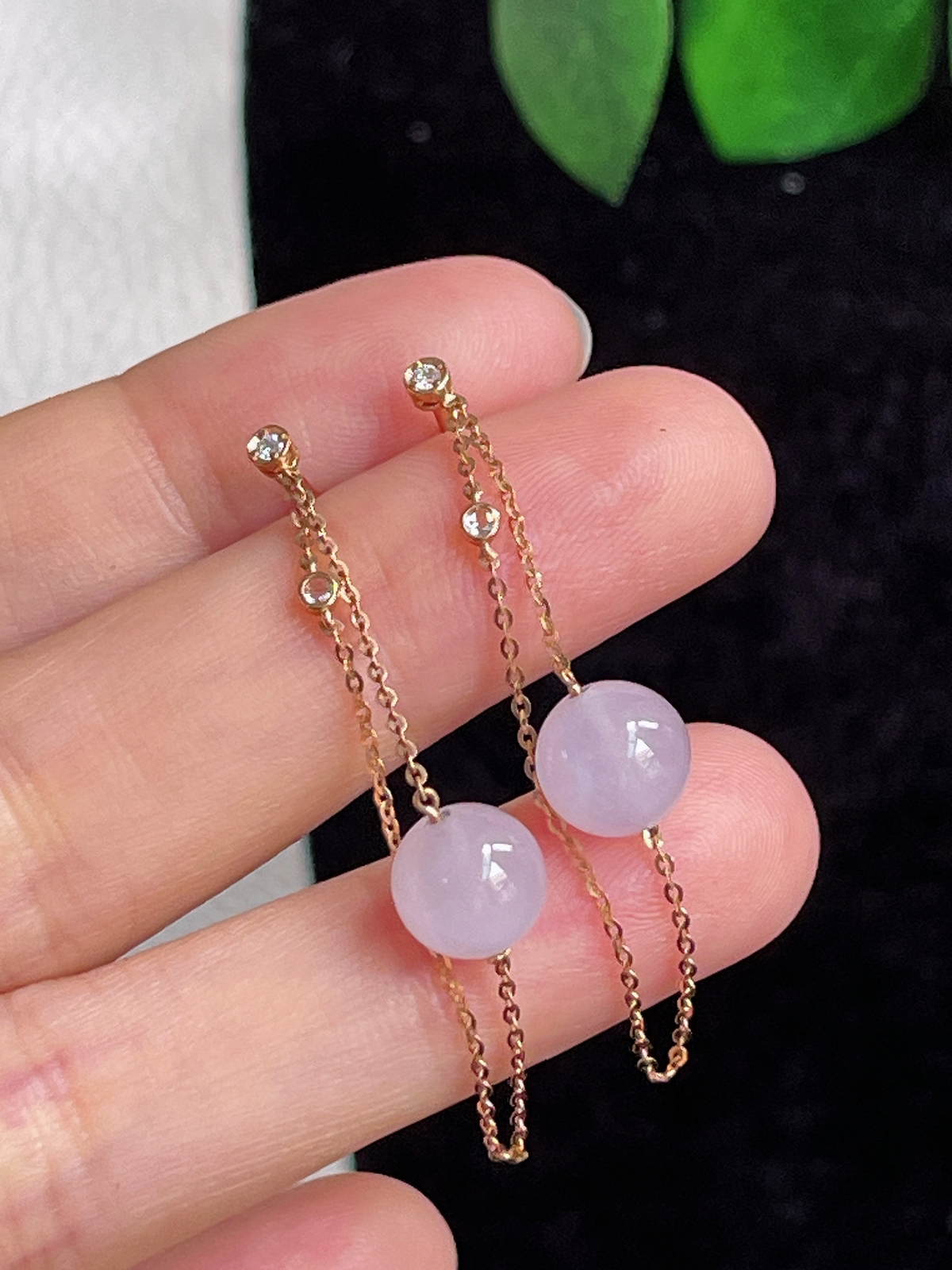 18k金翡翠冰糯圆珠耳坠