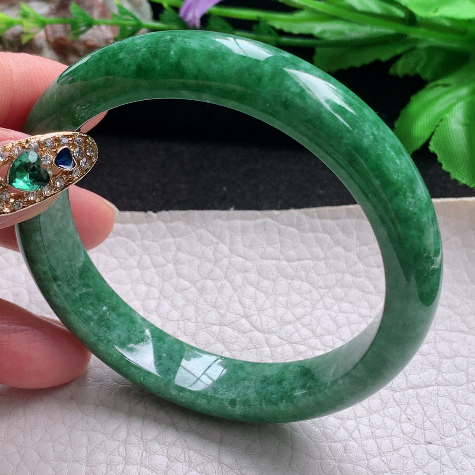 n实拍57*11.6*8平安镯 天然缅甸翡翠a货手镯满绿辣色正圈玉镯子