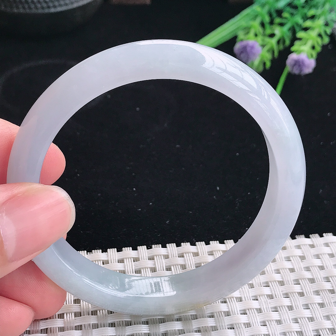 实拍A货翡翠54.5/10.6/7.6老坑冰胶水灵冰晴手镯宽边玉镯平安镯美人镯