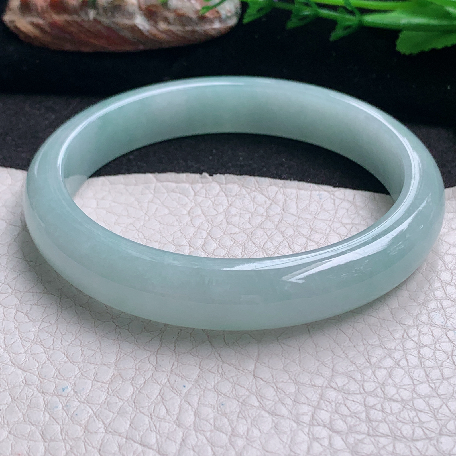 pj大圈口66*12.8*8.2平安镯 天然缅甸翡翠a货手镯浅绿大气正圈玉镯子