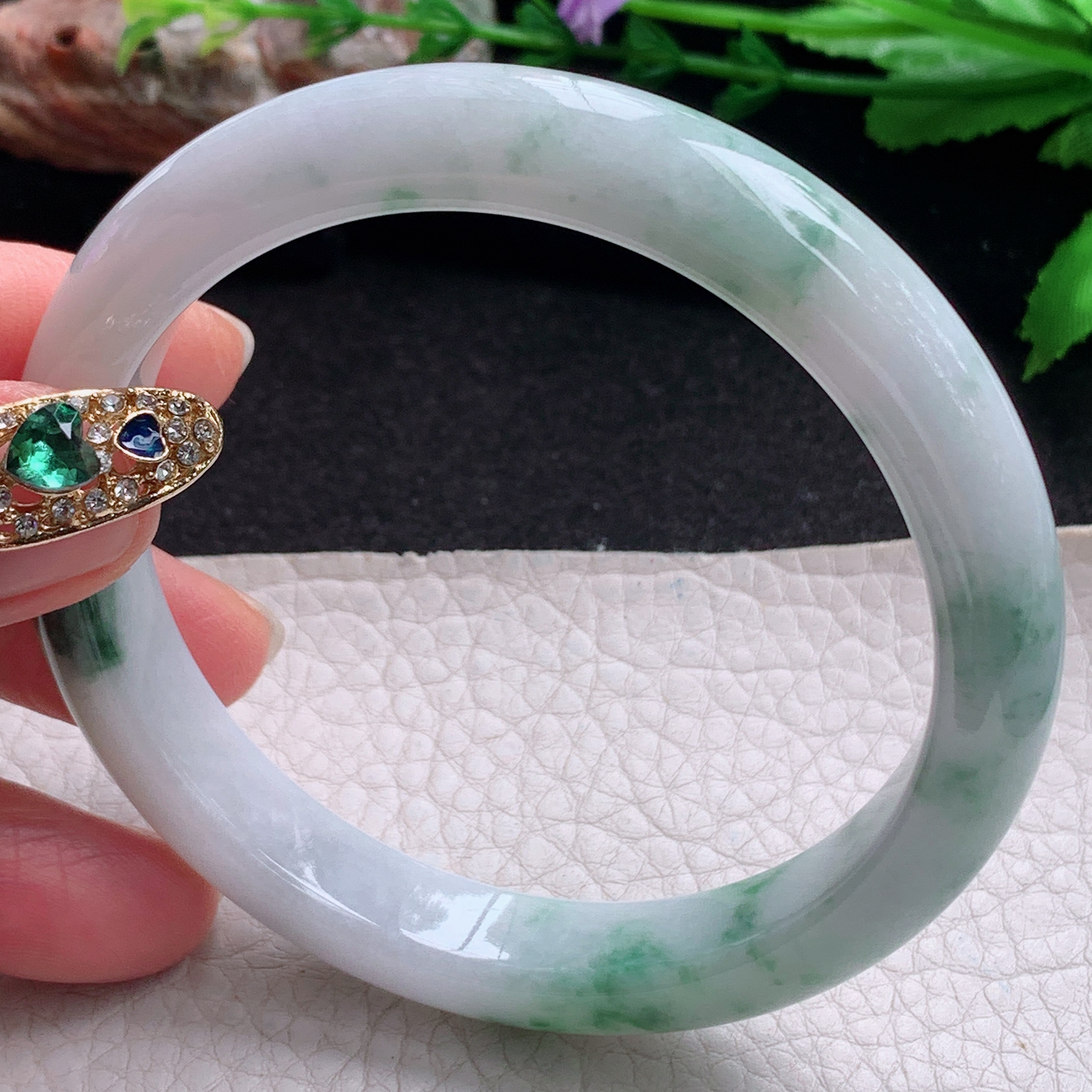 js大圈口60.6*11.3*8.5平安镯 天然缅甸翡翠a货手镯飘花大气正圈玉镯子