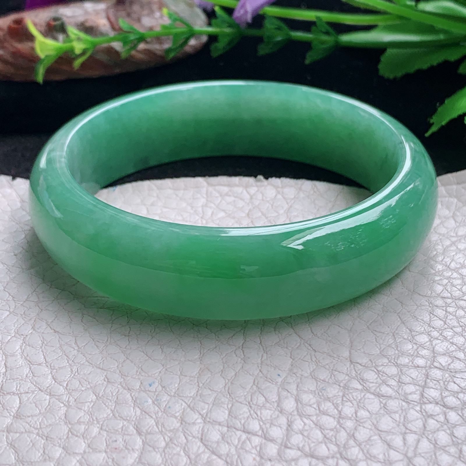 nr大气款59*16*7.6轮胎镯 天然缅甸翡翠a货手镯满绿大气正圈玉镯子