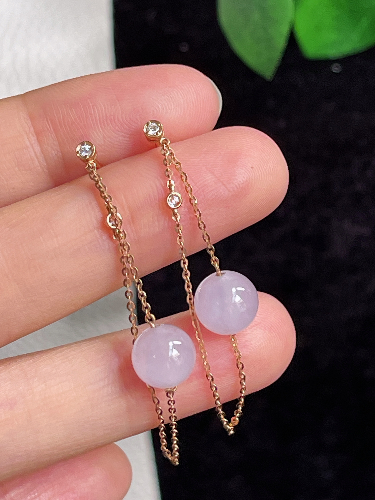 18k金翡翠冰糯圆珠耳坠