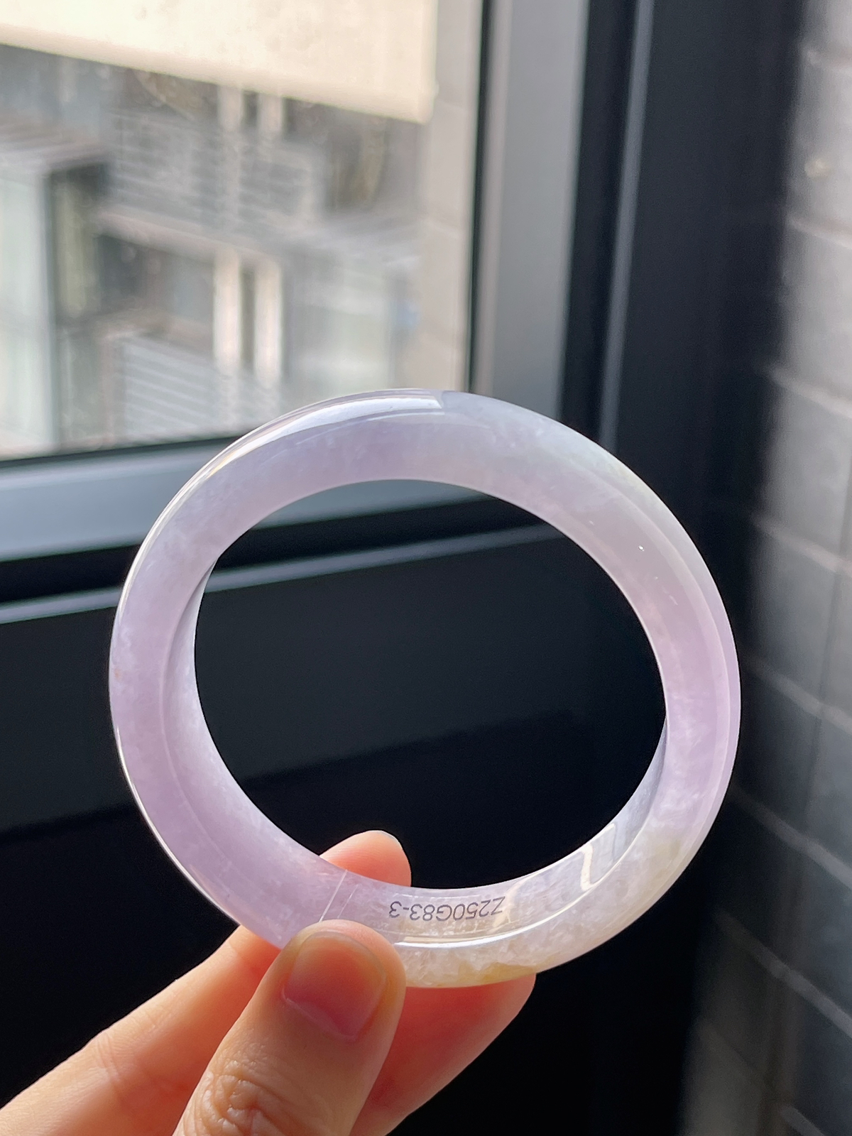 正圈55.7圈口，翡翠冰糯种紫底飘黄翡手镯