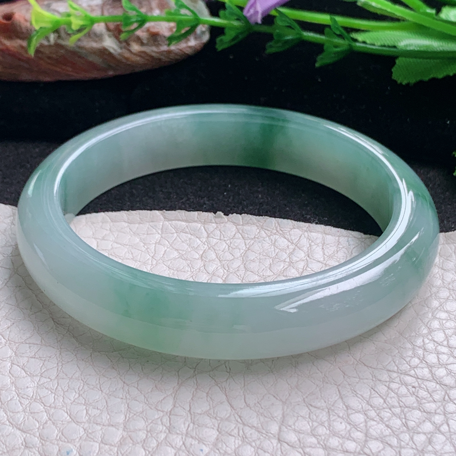 fx飘逸款58.5*12.3*8.2平安镯 天然缅甸翡翠a货手镯冰胶飘花正圈玉镯子