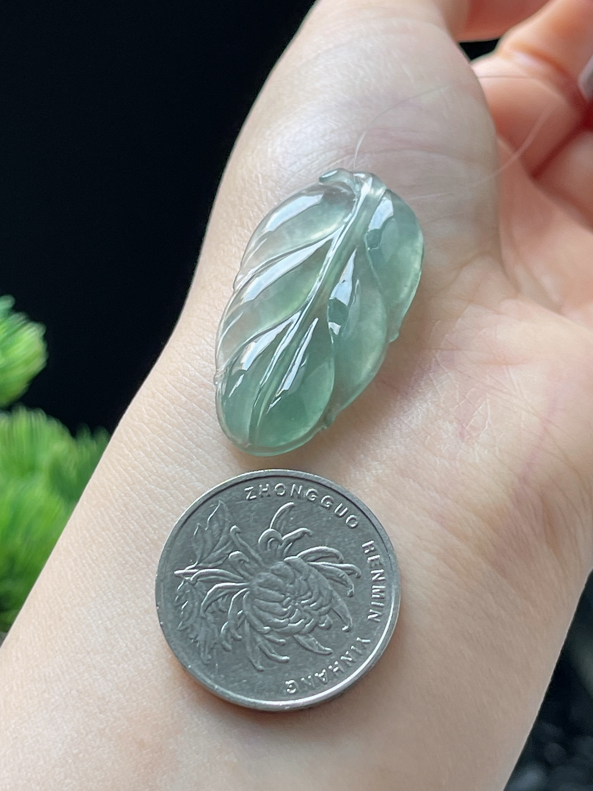 翡翠冰糯种淡绿色叶子