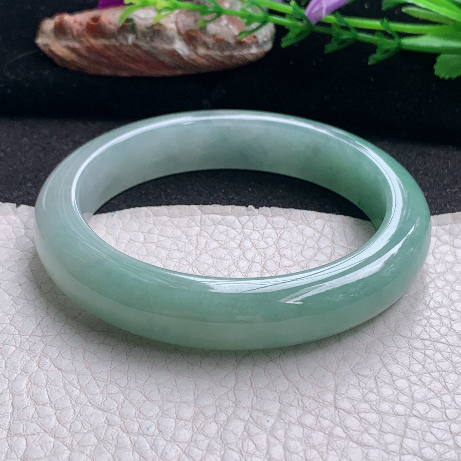 ym实拍59.5*12.5*9.2招财镯 天然缅甸翡翠a货手镯半山水正圈玉镯子