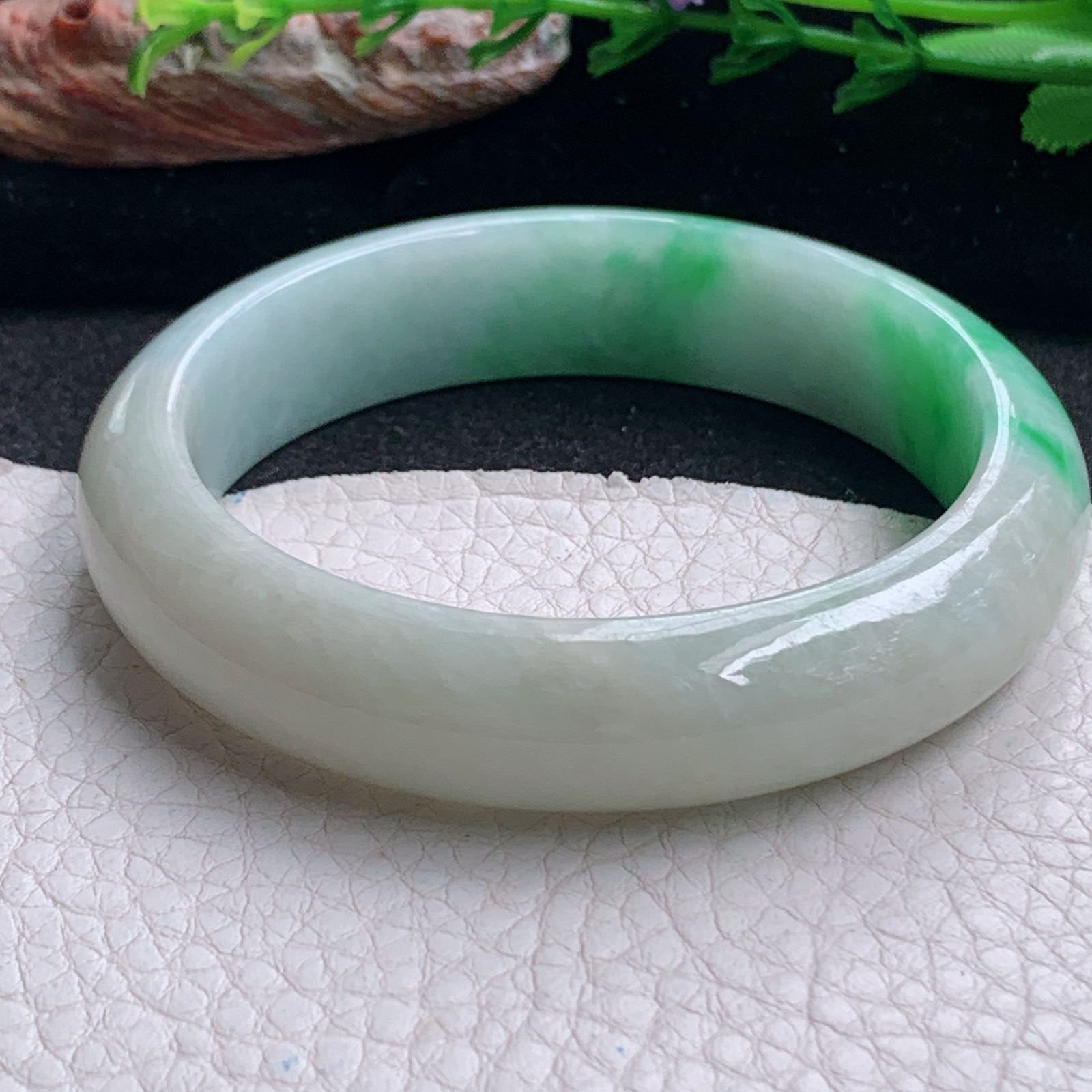 fx实拍56*14.2*8平安镯 天然缅甸翡翠a货手镯水润飘绿正圈玉镯子