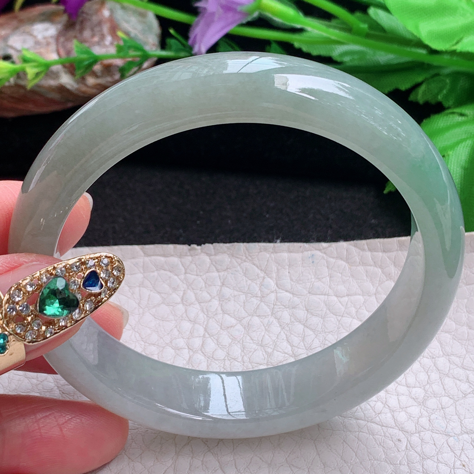 fx实拍58.8*13.3*7.8平安镯 天然缅甸翡翠a货手镯飘绿正圈玉镯子