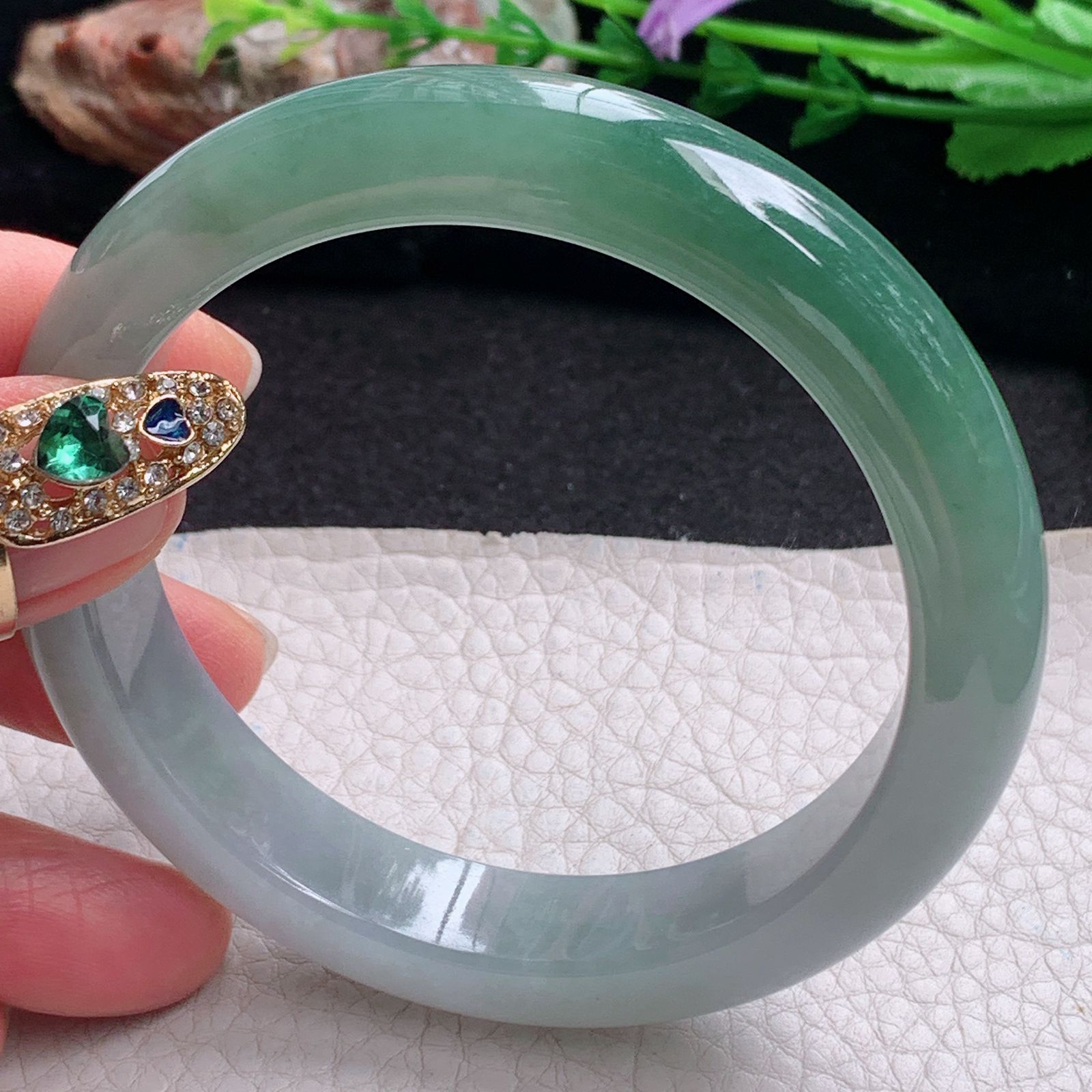 ym招财款58.5*13*8.8平安镯 天然缅甸翡翠a货手镯水润半山水正圈玉镯子