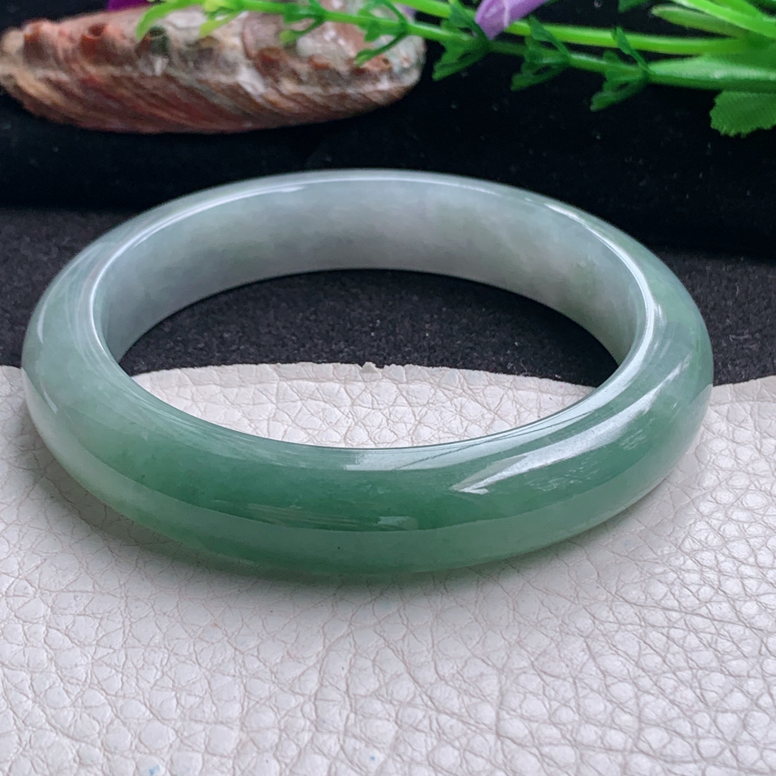 ym招财款58.5*13*8.8平安镯 天然缅甸翡翠a货手镯水润半山水正圈玉镯子