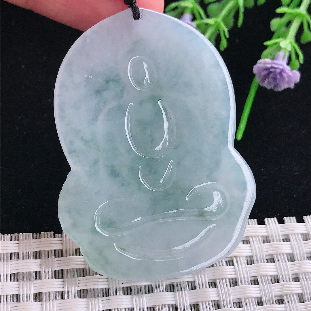 实拍A货翡翠51.5/38.5/5.6老坑冰透起胶飘花大日如来佛祖吊坠翡翠玉挂件