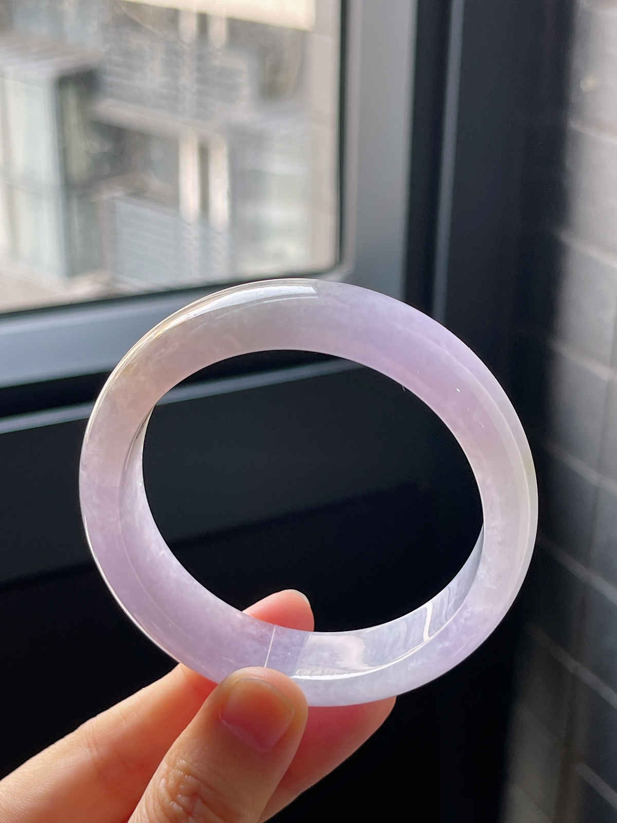 正圈55.7圈口，翡翠冰糯种紫底飘黄翡手镯