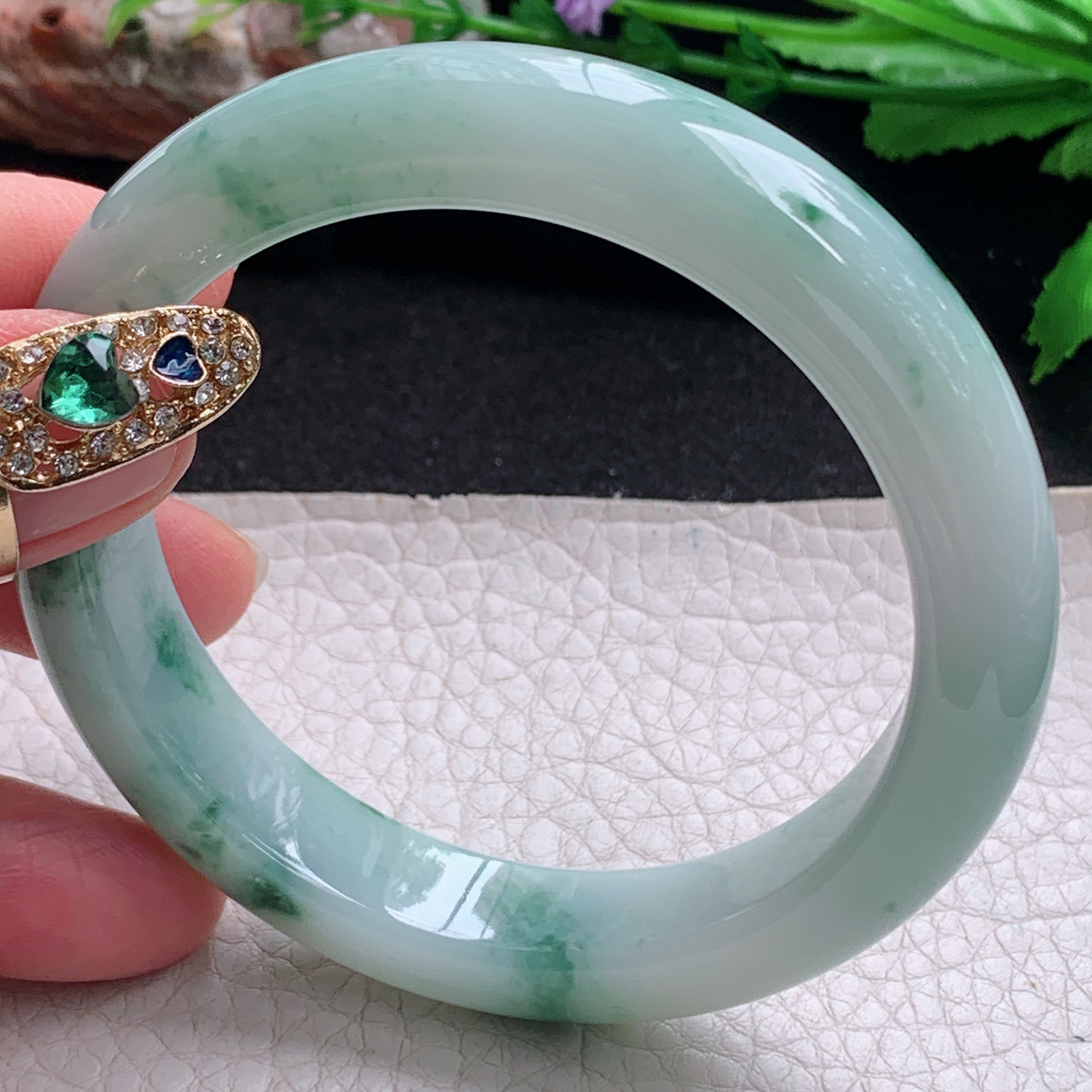 ym实拍57*12.6*8.8平安镯 天然缅甸翡翠a货手镯冰飘花正圈玉镯子