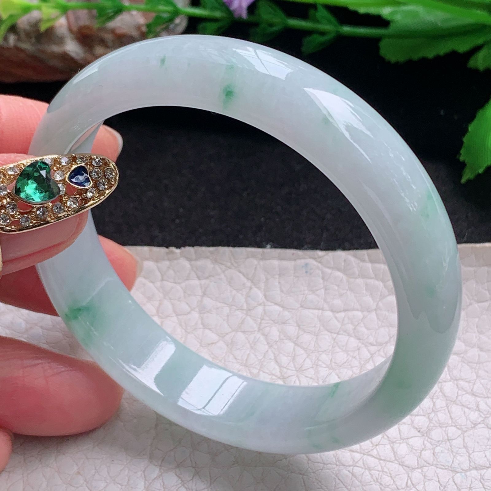 ee实拍55*13.5*7平安镯 天然缅甸翡翠a货手镯冰飘花正圈玉镯子