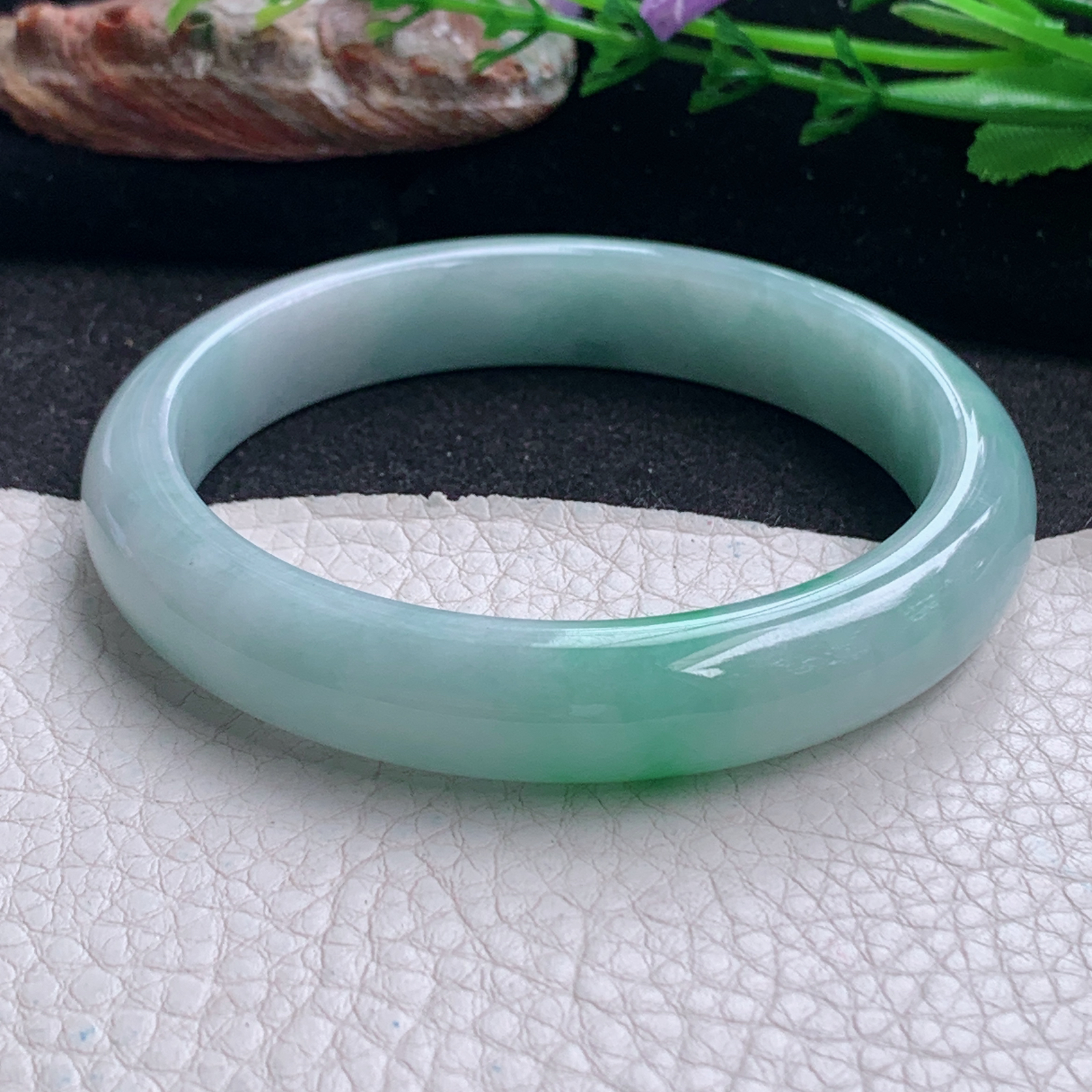 js大圈口60*11.8*8平安镯 天然缅甸翡翠a货手镯清秀飘绿正圈玉镯子