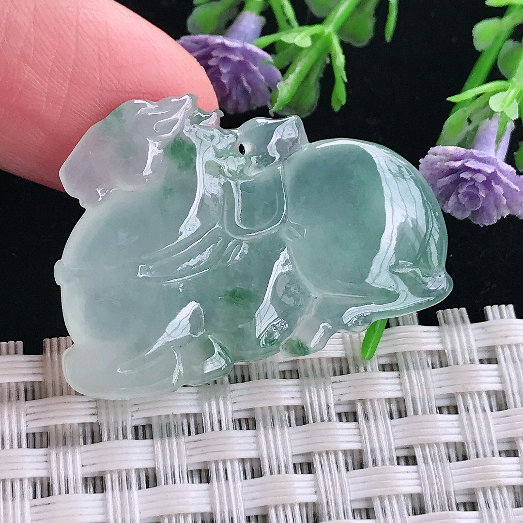 实拍A货翡翠32.8/23/5.5老坑冰种果冻胶冰飘花唐马吊坠翡翠玉挂件