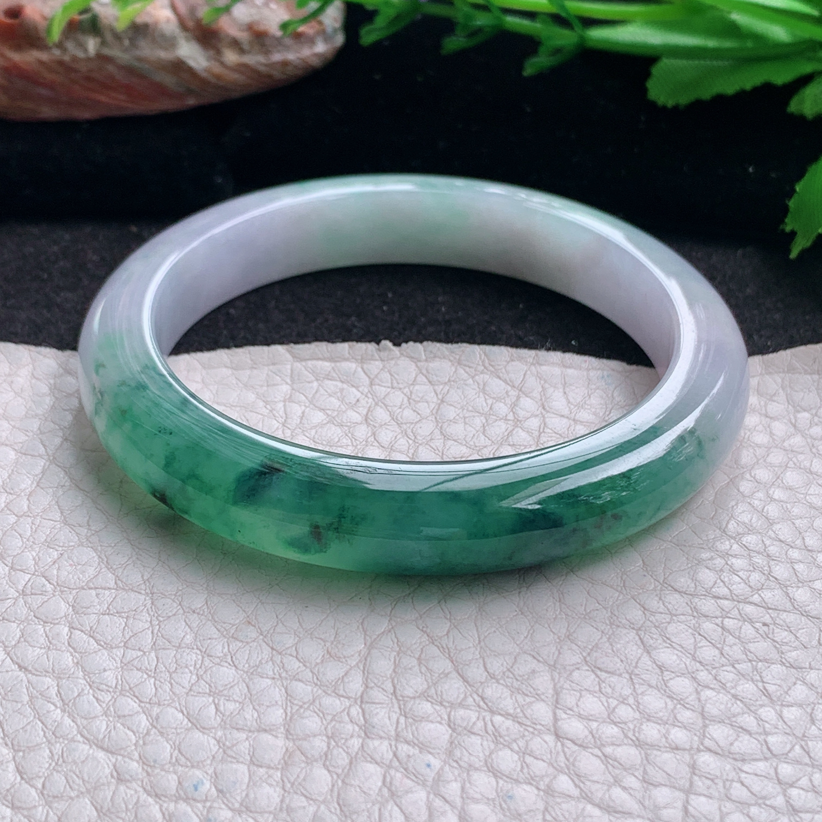 xc招财款54.5*10*8.5平安镯 天然缅甸翡翠a货手镯冰润双彩正圈玉镯子