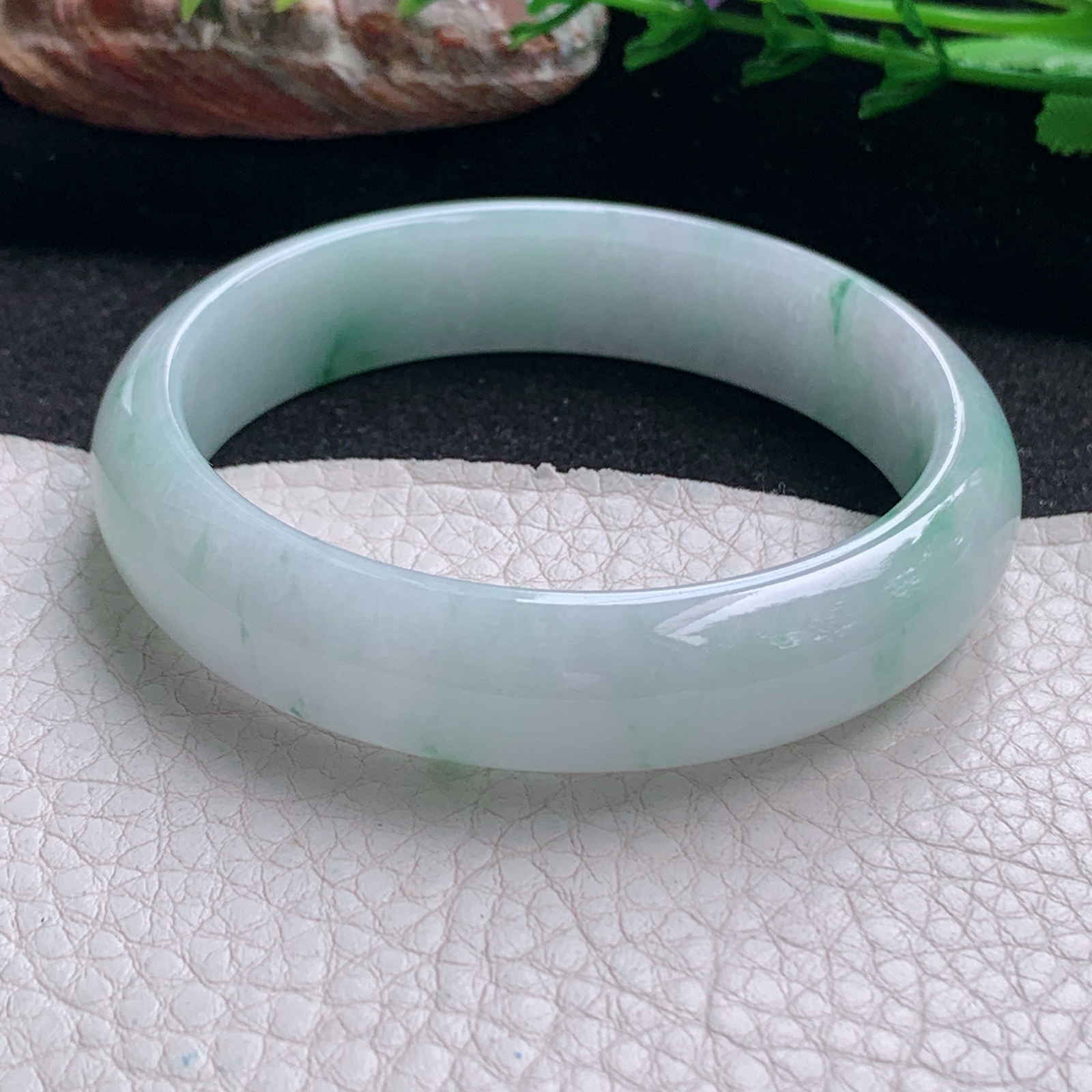 ee实拍55*13.5*7平安镯 天然缅甸翡翠a货手镯冰飘花正圈玉镯子