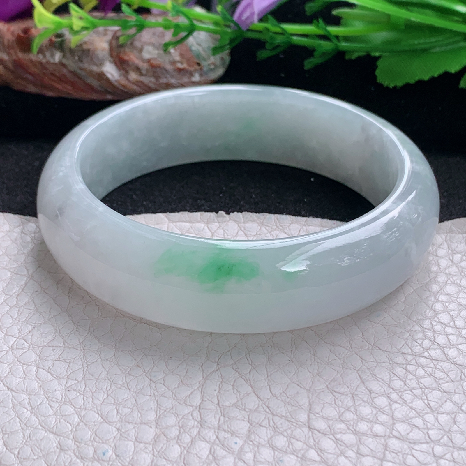 hh实拍58*17*8.5轮胎镯 天然翡翠a货手镯飘绿大气正圈玉镯子