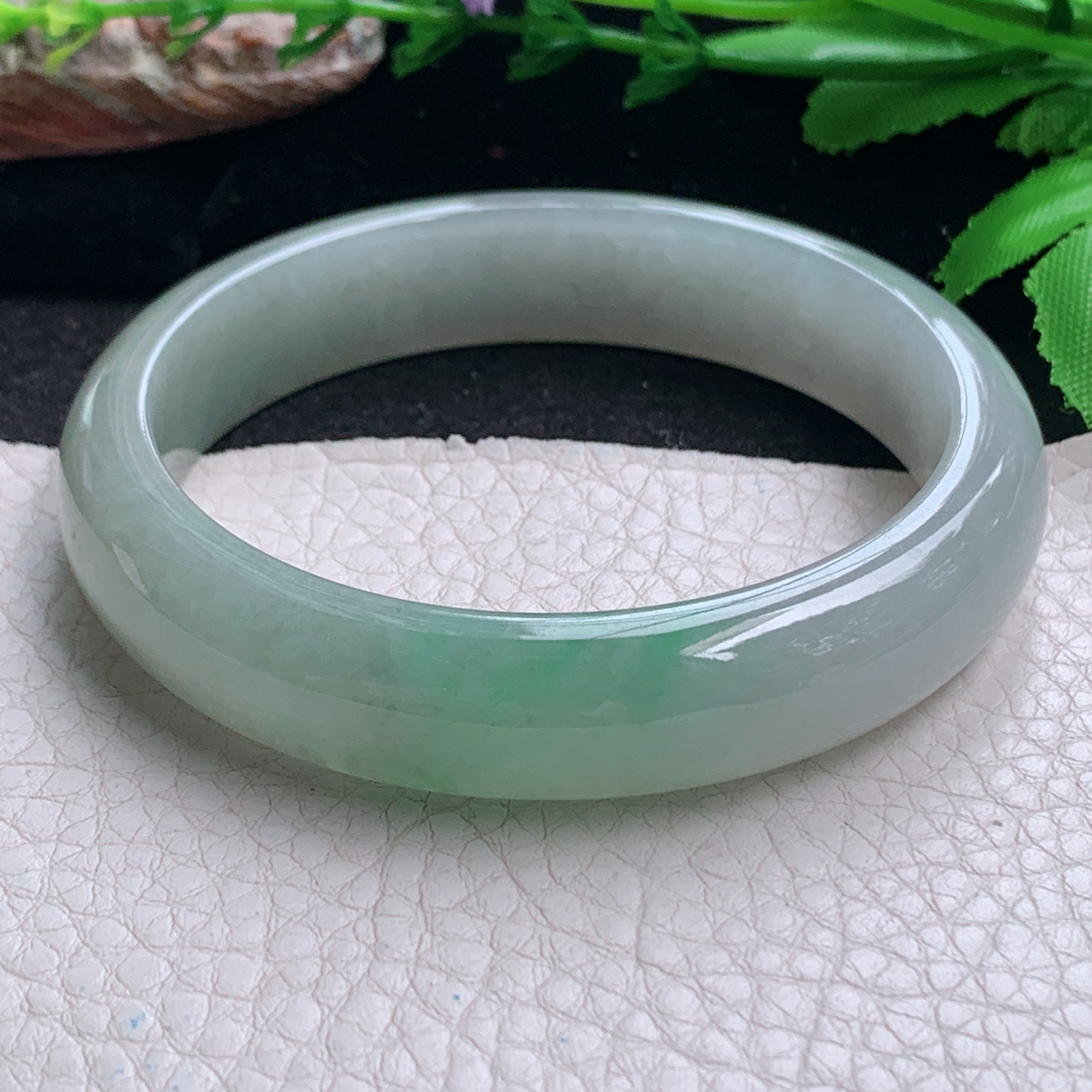 fx实拍58.8*13.3*7.8平安镯 天然缅甸翡翠a货手镯飘绿正圈玉镯子