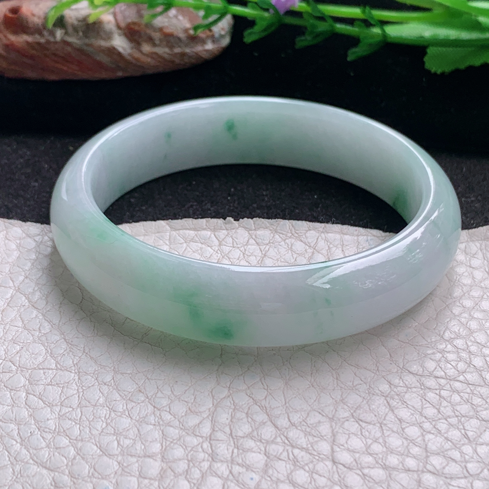 ee实拍55*13.5*7平安镯 天然缅甸翡翠a货手镯冰飘花正圈玉镯子