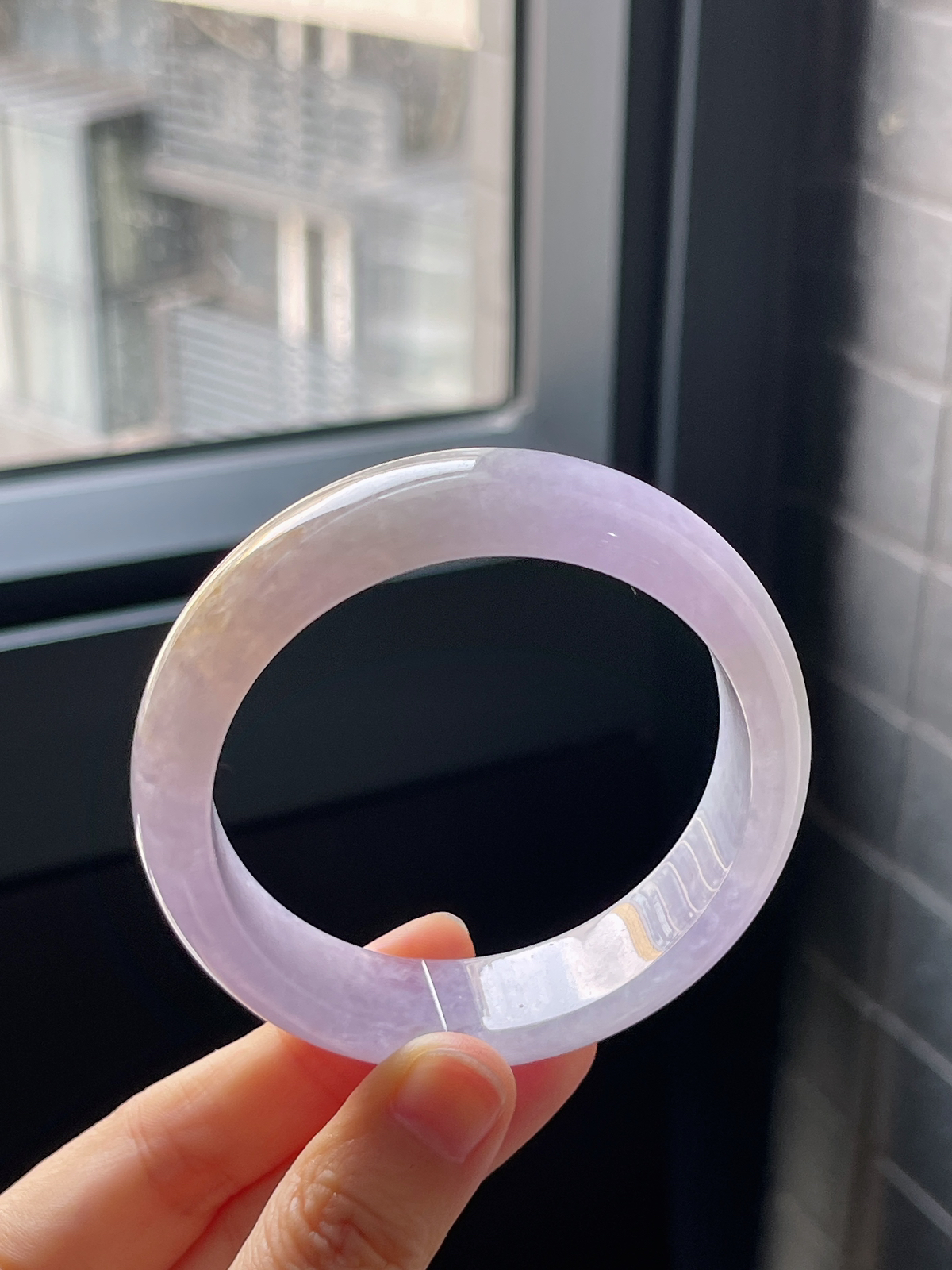 正圈55.7圈口，翡翠冰糯种紫底飘黄翡手镯