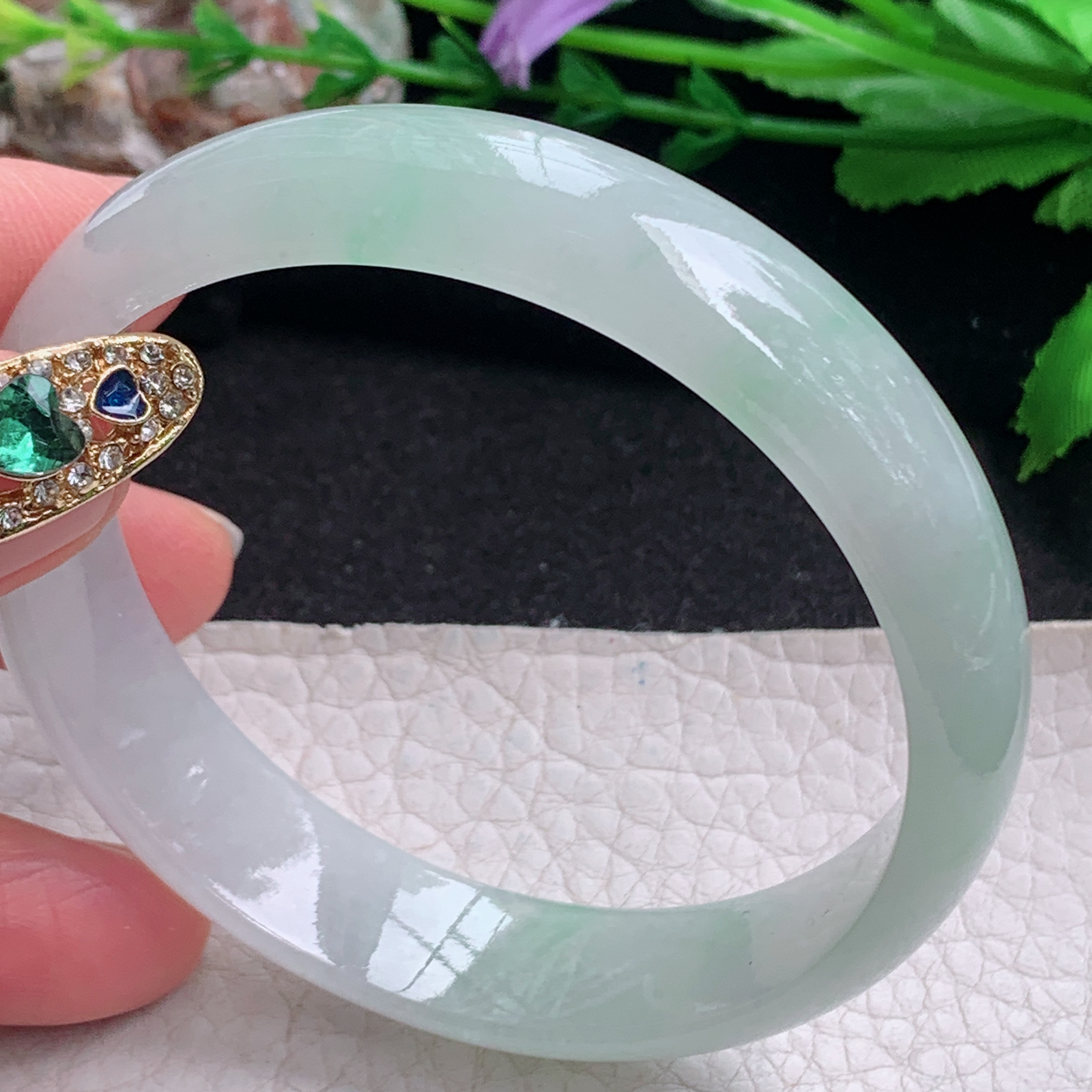 pj实拍58*14*6.5平安镯 天然缅甸翡翠a货手镯冰飘绿正圈玉镯子