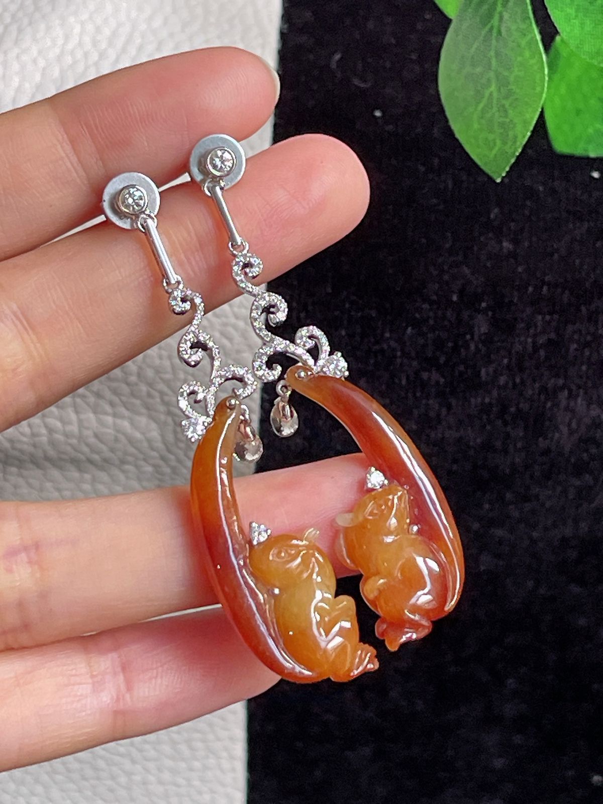 18k金天然红翡松鼠️耳坠