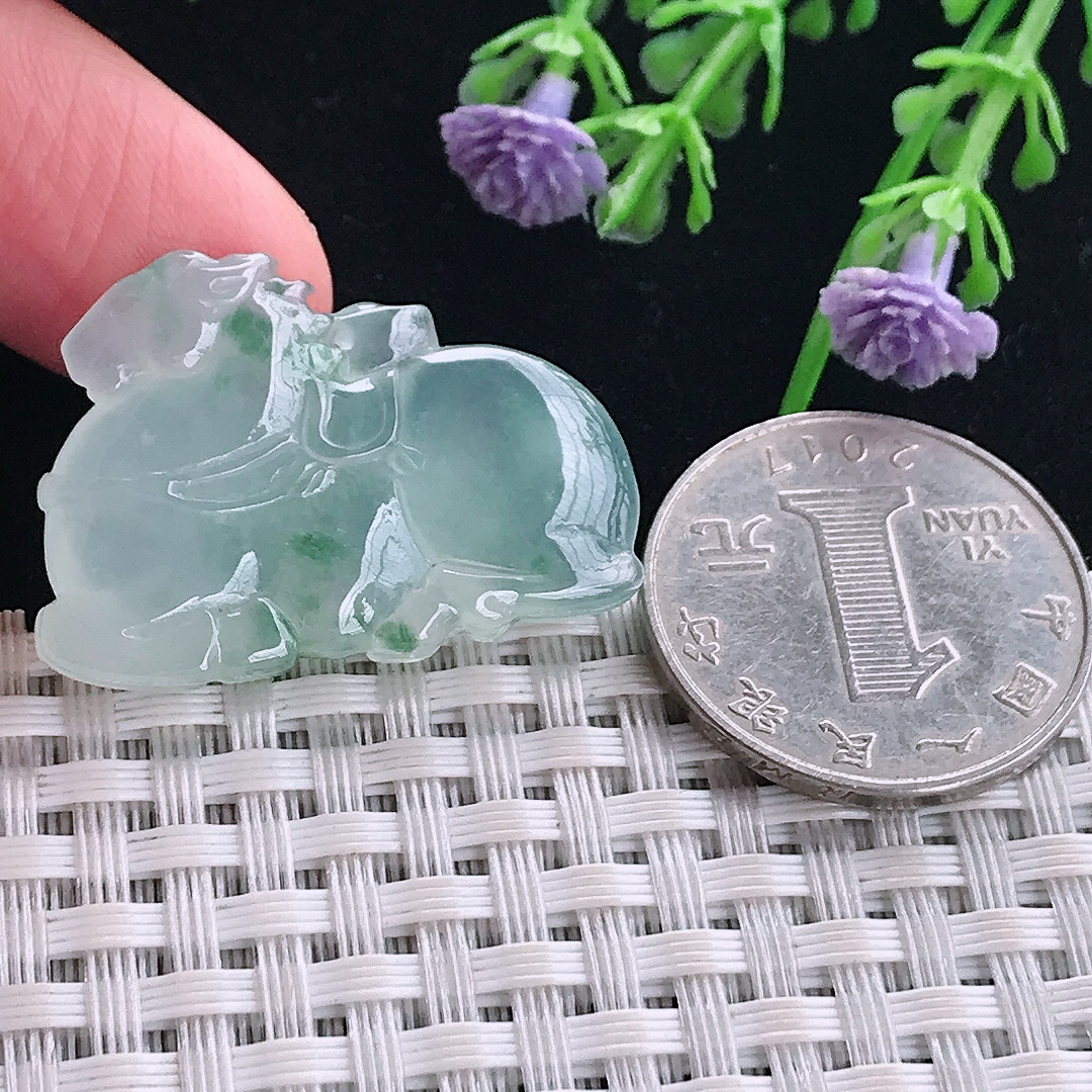 实拍A货翡翠32.8/23/5.5老坑冰种果冻胶冰飘花唐马吊坠翡翠玉挂件