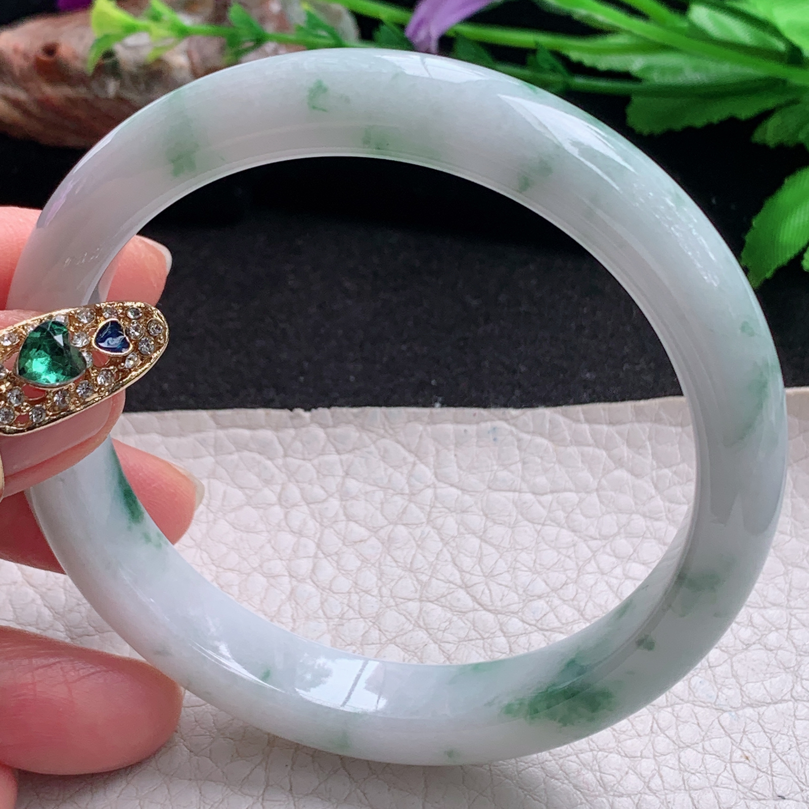 js大圈口60.6*11.3*8.5平安镯 天然缅甸翡翠a货手镯飘花大气正圈玉镯子