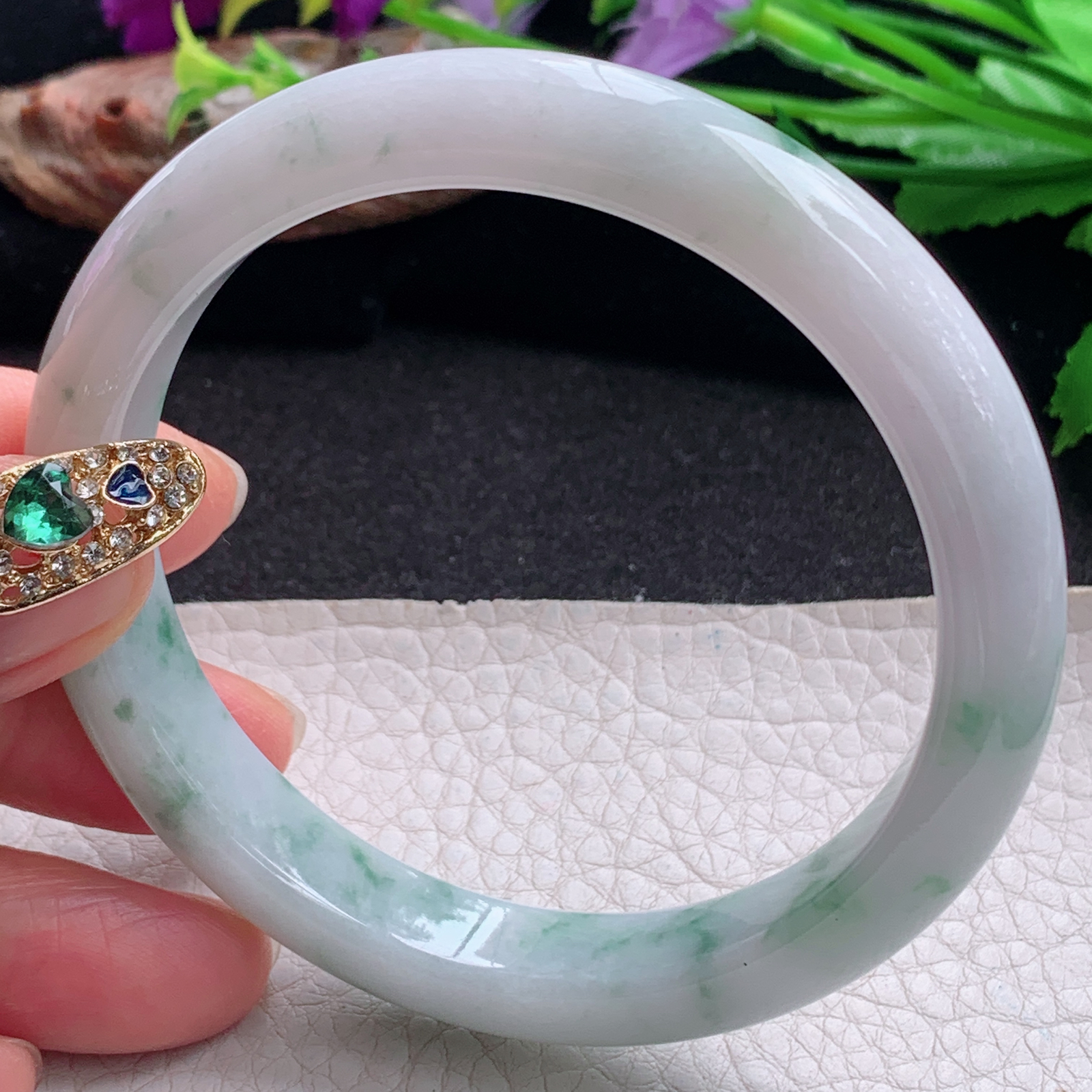 js大圈口60.6*11.3*8.5平安镯 天然缅甸翡翠a货手镯飘花大气正圈玉镯子