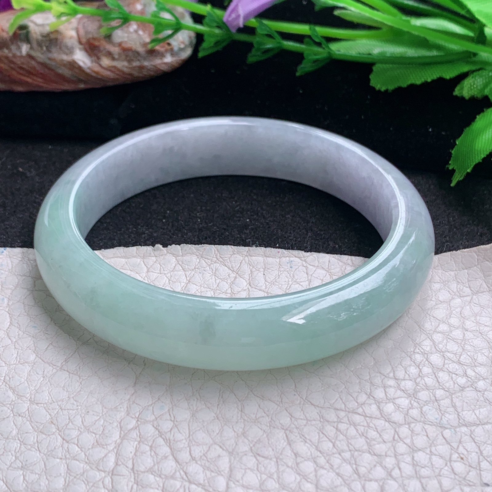 pj招财款56*12*7.8平安镯 天然缅甸翡翠a货手镯半山水水润正圈玉镯子