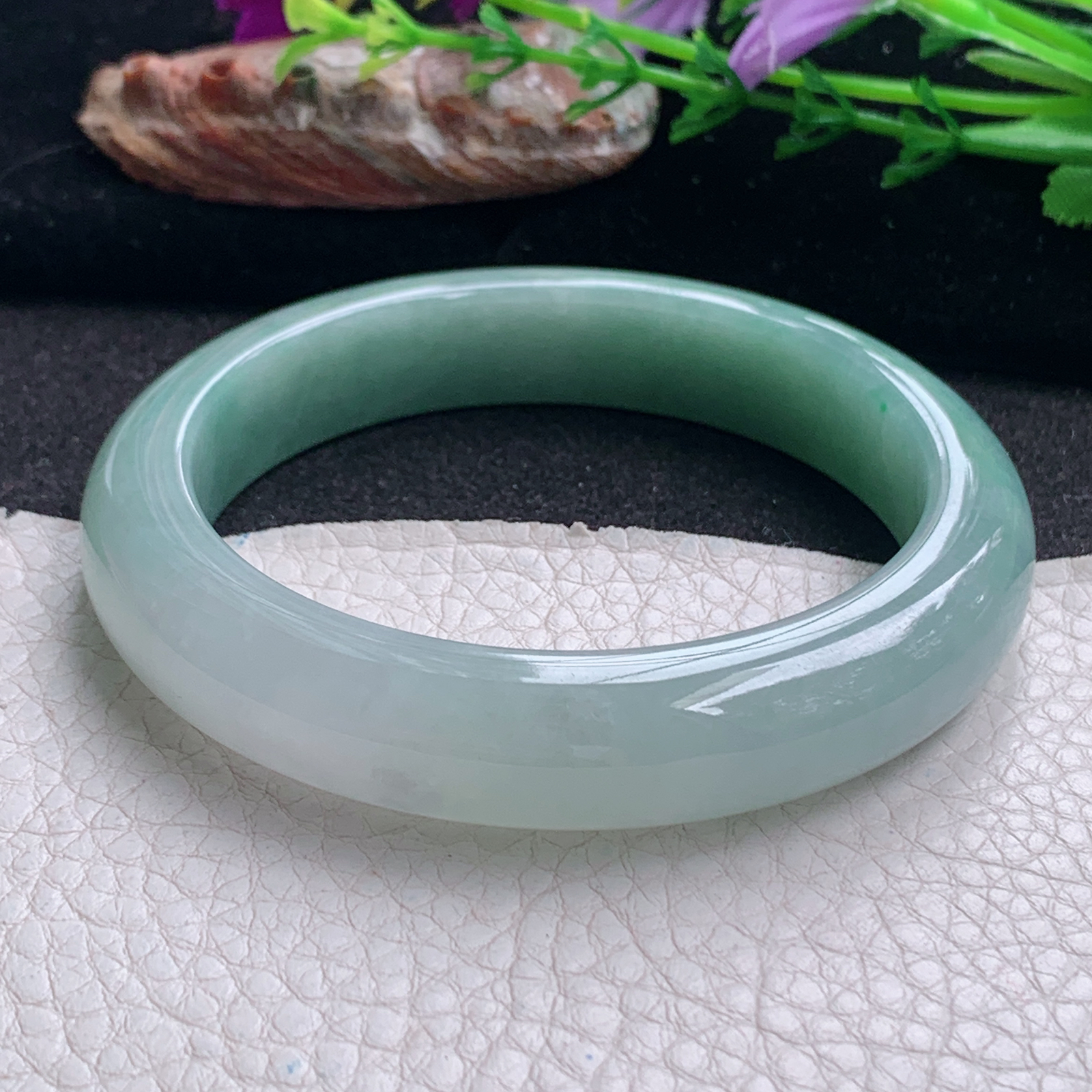 ym实拍59.5*12.5*9.2招财镯 天然缅甸翡翠a货手镯半山水正圈玉镯子